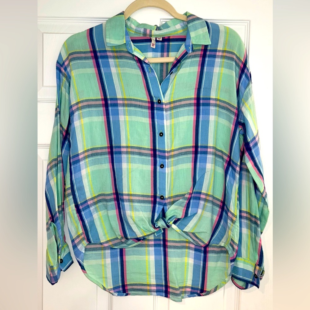 SO Plaid Tie-Front Button Down Flannel Girls 14-16Y